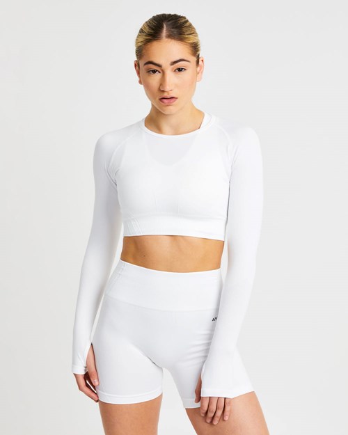 AYBL Balance V2 Seamless Long Sleeve Crop Top Białe | 014796-OJZ