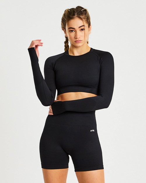 AYBL Balance V2 Seamless Long Sleeve Crop Top Czarne | 073648-RLK