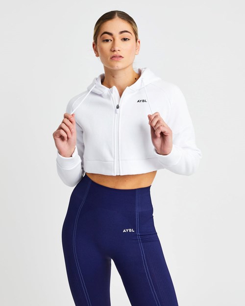 AYBL Beyond Crop Zip Hoodie Białe | 904256-VYS