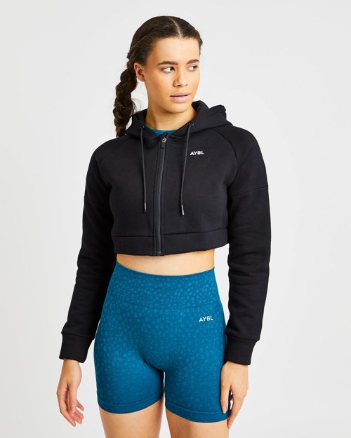 AYBL Beyond Crop Zip Hoodie Czarne | 917325-XUQ