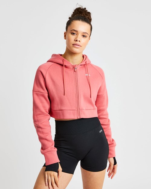 AYBL Beyond Crop Zip Hoodie Czerwone | 459207-LSM