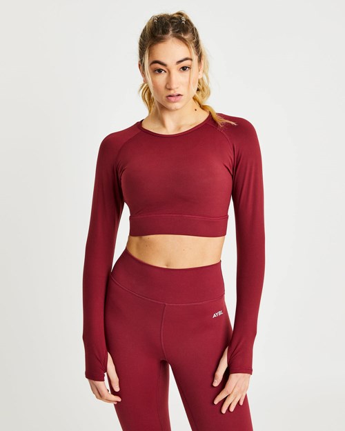 AYBL Core Long Sleeve Crop Top Mauve Wine | 856347-DUO