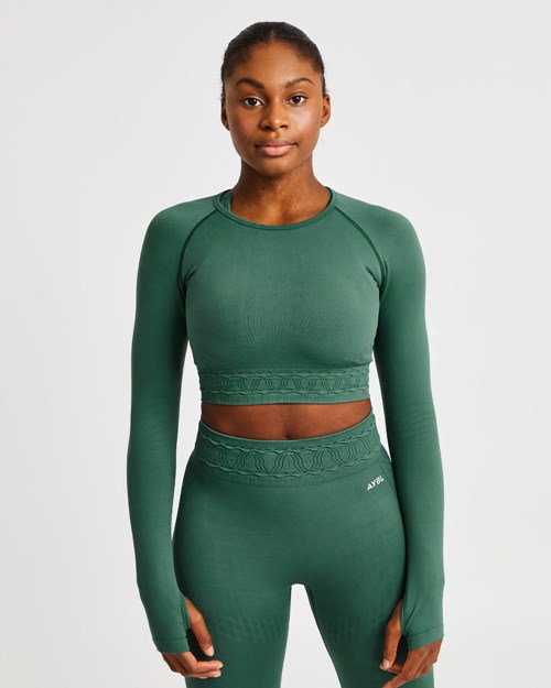 AYBL Elevate Seamless Long Sleeve Crop Top Zielone | 329150-BQG
