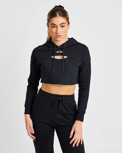 AYBL Everyday Cutout Crop Hoodie Czarne | 406851-HIR