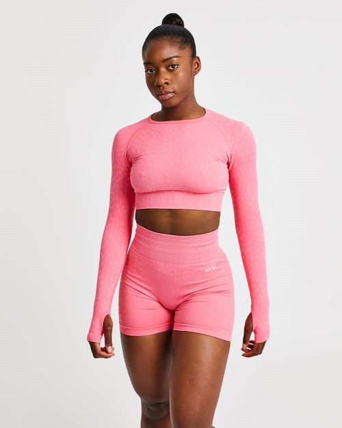 AYBL Evolve Speckle Seamless Long Sleeve Crop Top Koralowe Różowe | 018425-ILP