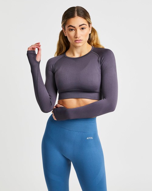 AYBL Reform Seamless Long Sleeve Crop Top Charcoal | 105739-SZF