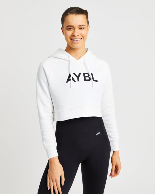 AYBL Staple Crop Hoodie Białe | 647291-KRG