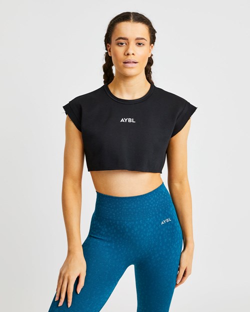 AYBL Treningowe Crop Top Czarne | 269831-HDN